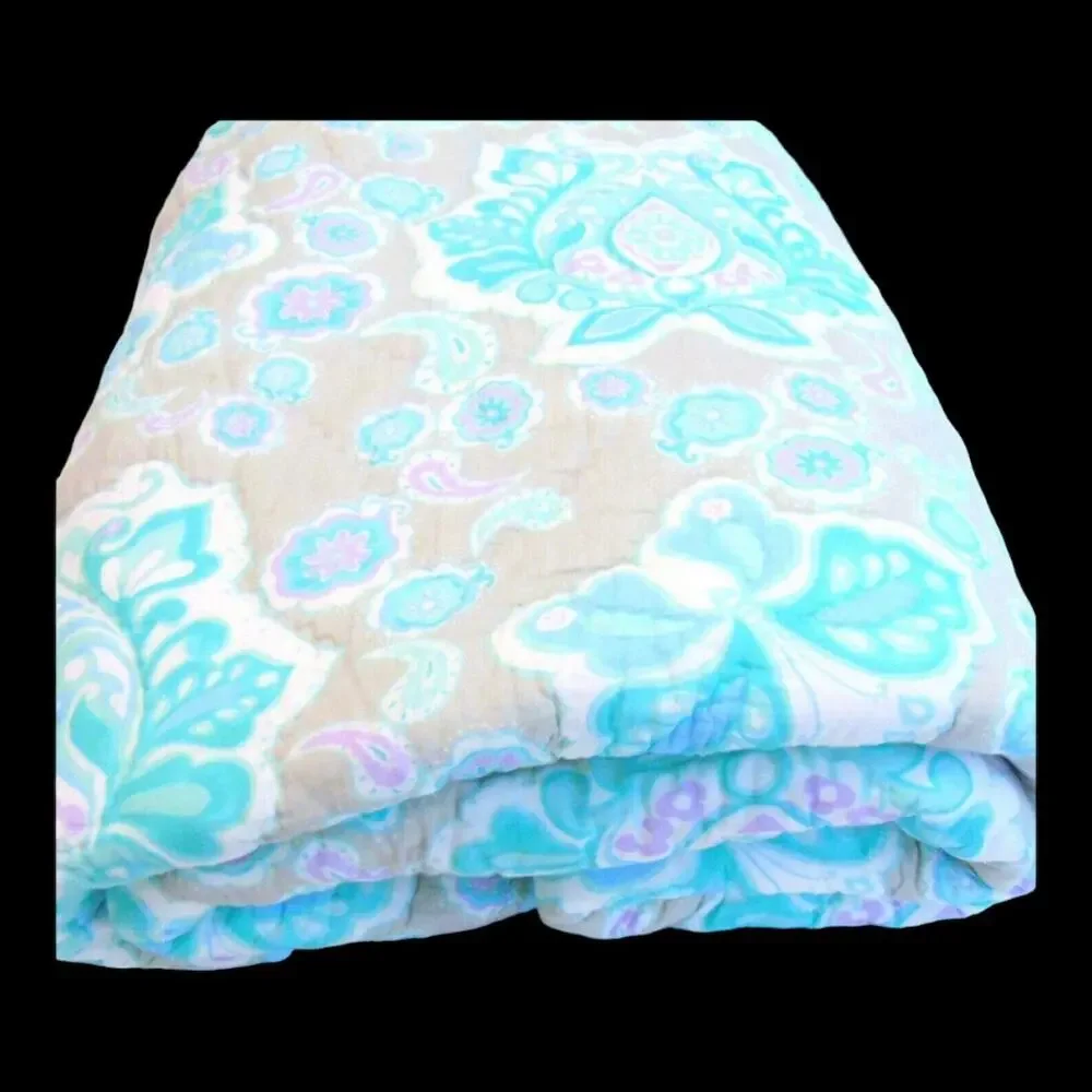 Pottery Barn TWIN / FULL QUILT Paisley Butterfly Girls Teal Blue, Purple & Gray